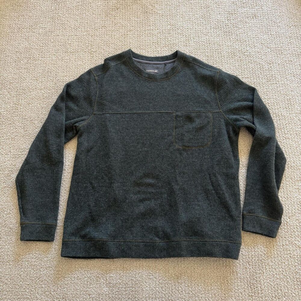 Toad&Co Sweater Mens XL Green Waffle Knit Thermal Crew Neck Pullover Casual